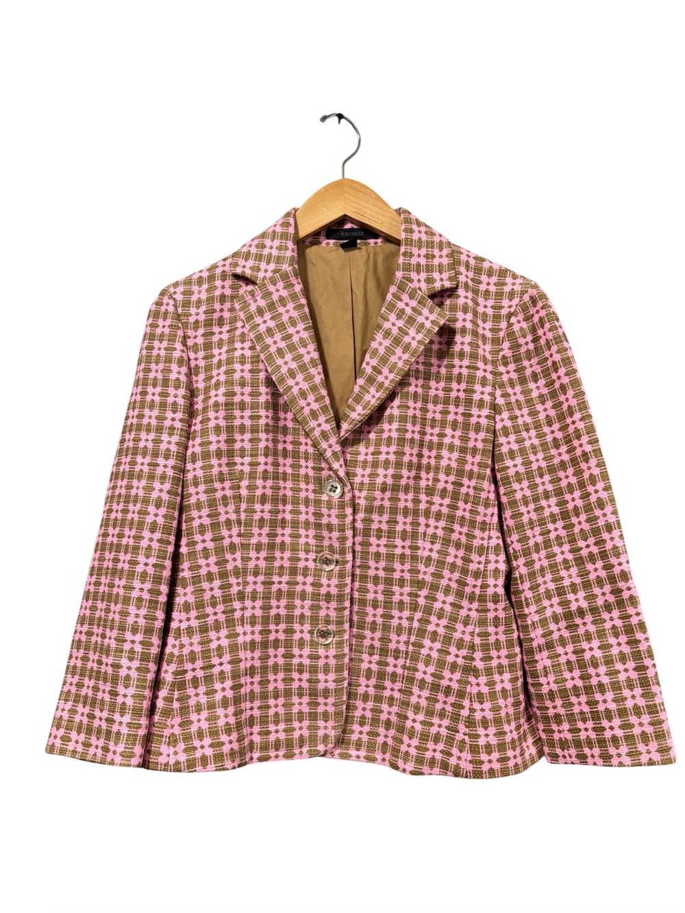 Express Pink and Green 100% cotton Tweed blazer size 6 - Picture 3 of 8